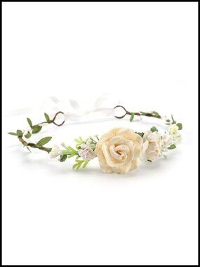 Adjustable Floral Crown Headband for Girls, Handcrafted Fabric Ribbon